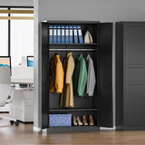 MIIIKO Wardrobe Closet with 2 Doors, 72" Metal Wardrobe Cabinet with Hanging Rod, Bedroom Armoires Laundry Room and Office Clothes Storage Organizer Cabinets Black MIIIKO