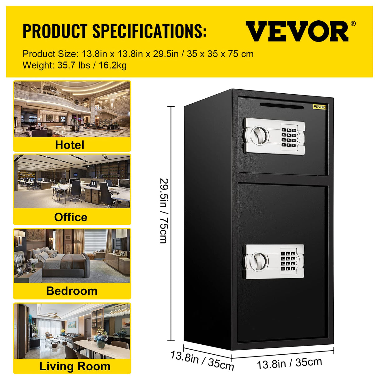 VEVOR Large Double Door Security Safe Box 2.6 Cubic Feet Steel Safe Box Strong Box with Digital Lock for Money Gun Jewelry Black VEVOR