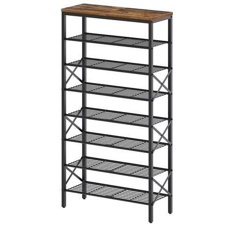 YATINEY 8 Tier Shoe Rack, Shoe Storage Organizer, Large Capacity Shoe Shelf Holds 32 Pairs of Shoes, Durable and Stable, for Entryway, Hallway, Closet, Dorm Room, Rustic Brown SS08BR YATINEY