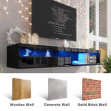 ANTISTA Floating TV Stand with Led Lights, 71 inch Wall Mounted TV Shelf with Power Outlet, Modern Entertainment Center Media Console with Storage Cabinet, Up to 80 Inch TVS, Black ANTISTA