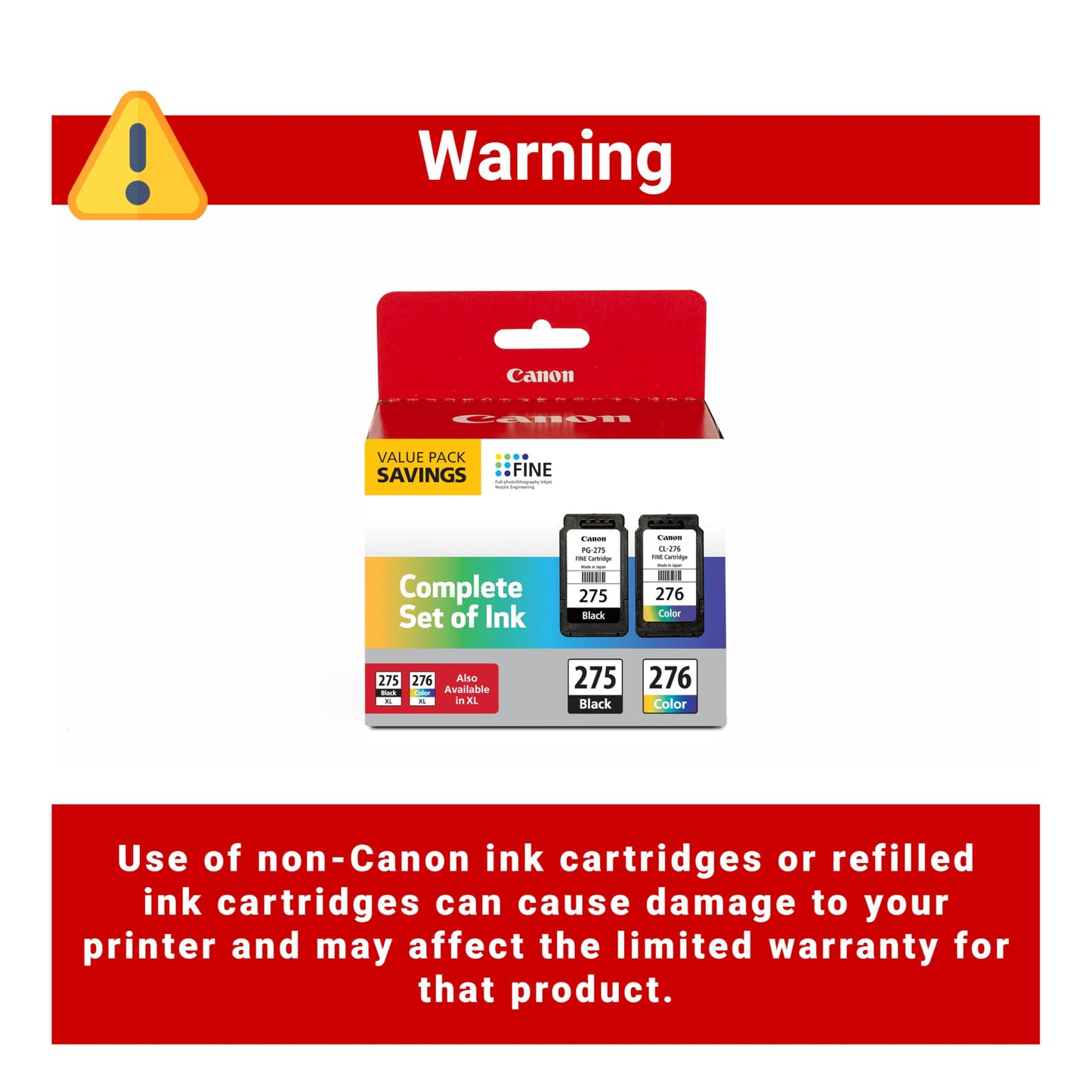 Canon PG-275 / CL-276 Genuine Ink Value Pack (2 Cartridges), Compatible with TS3520/3522/4722/3720/3722, TR4720