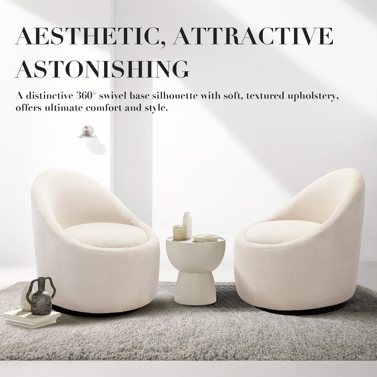 COLAMY Swivel Accent Chair, 360° Swivel Chair with Hidden Storage, Modern Small Barrel Swivel Armchair for Living Room/Bedroom, Beige COLAMY