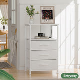 Dicasser Nightstand with Drawers,White NightStand with LED Light, Bedside Table with 3 Fabric Drawers for Bedroom, Modern Night Stand for Small Spaces,White Dicasser