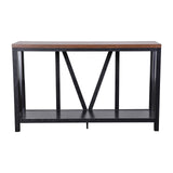 BizChair Farmhouse 2-Tier Console Table - Black Finish Engineered Wood Frame - Walnut Finish Tabletop - for Entryway or Living Room BizChair