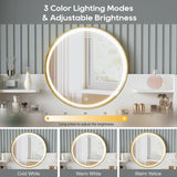 DELUXE LIVING Makeup Vanity Desk with Mirror and Lights, Glass Top Vanity Desk with 3 Drawers & 2 Storage Shelves, Bedroom Dressing Table with Power Outlet, 3 Lighting Mode, White DELUXE LIVING