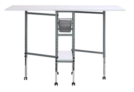 Sew Ready Hobby and Cutting Table - 58.75" W x 36.5" D White Arts and Crafts Table with 2 Mesh Storage Drawers, Silver/White Sew Ready