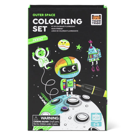 Tiger Tribe Neon Coloring Set - Outer Space, Cute Activity Set for Kids, incl. Stickers & Markers, Portable, Perfect for Travel, Great Gift Tiger Tribe