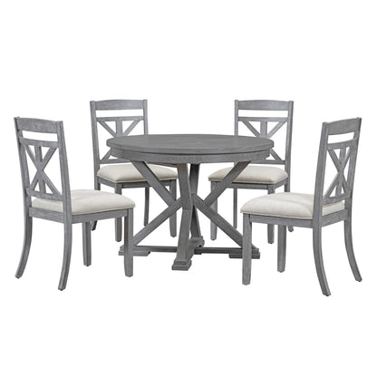 LUMISOL 5 Piece Round Extendable Dining Table Set with Chairs for 4-6, Wood Kitchen Dining Room Set Farmhouse Style, Round Dining Set for Small Space