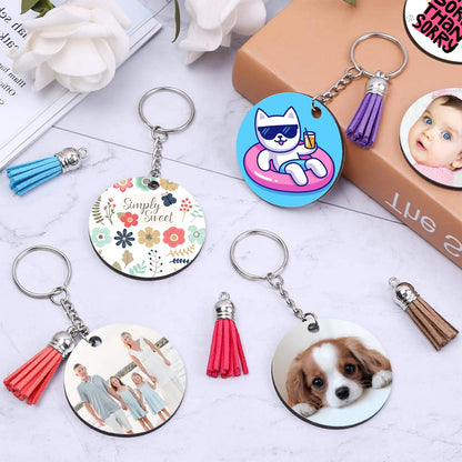 ZOCONE 250 Pcs Round Sublimation Keychain Blanks Bulk, Sublimation Blanks Keychain 2in Heat Transfer Blank Keychains, Double Side Keychain with Tassels, Jump Rings, DIY Gift Ornament