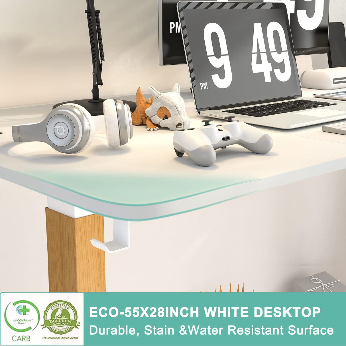 Monomi Electric Standing Desk, 55 x 28 inches Height Adjustable Desk, Ergonomic Home Office Sit Stand Up Desk with Memory Preset Controller (White Top/Wood Grain Frame) Monomi