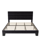 Allewie King Size Platform Bed Frame with Velvet Upholstered Headboard and Wooden Slats Support, Fully Upholstered Mattress Foundation/No Box Spring Needed/Easy Assembly, Black Allewie