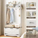HOOBRO Hall Tree with Bench, Entryway Bench with Coat Rack and Shoe Cabinet, Flip Drawers, Farmhouse Hall Tree with Shoe Organizer, Mud Room, White and Walnut WH85MT01 HOOBRO