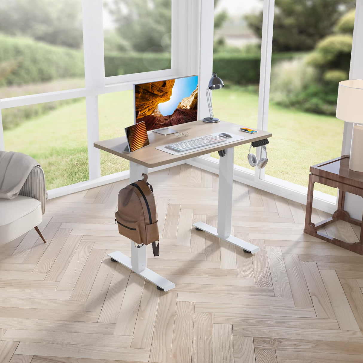 Kingant Standing Desk Height Adjustable Electric [35 x 20 Inch] - Ergonomic Sit Stand Desk for Home Office Computer Workstation With Cable Management Kingant