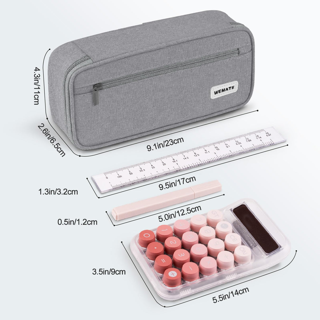 WEMATE Large Pencil Case Aesthetic,Big Capacity Canvas Pencil Pouch with Zipper, Pencil Case for Women & Men, Marker Pen Case,Portable Stationery Pencil Bag for Office Light Grey WEMATE