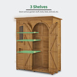 MCombo Outdoor Storage Cabinet, Outside Wooden Storage Cabinet with Waterproof Asphalt Roof and 3 Shelves, Tall Tool Shed with 1 Foldable Table for Yard, Garden, Patio, Lawn 1815 MCombo