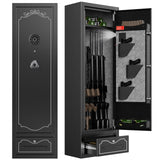 Zevemomo Gun Safes, 8 Gun Cabinet Rifle Safe for Home, Quick & Easy Access Gun Safe for Rifles and Pistols with LED Light & Drawer, Electronic Lock Zevemomo