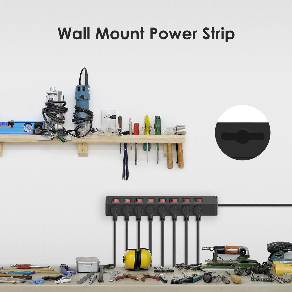 8 Outlet Heavy Duty Power Strip with 8 Individual Switches,Moutable Metal Power Strip Surge Protector 1200 Joules,6FT 14AWG Extension Cord,15A 1800W 125V 60Hz ANNQUAN