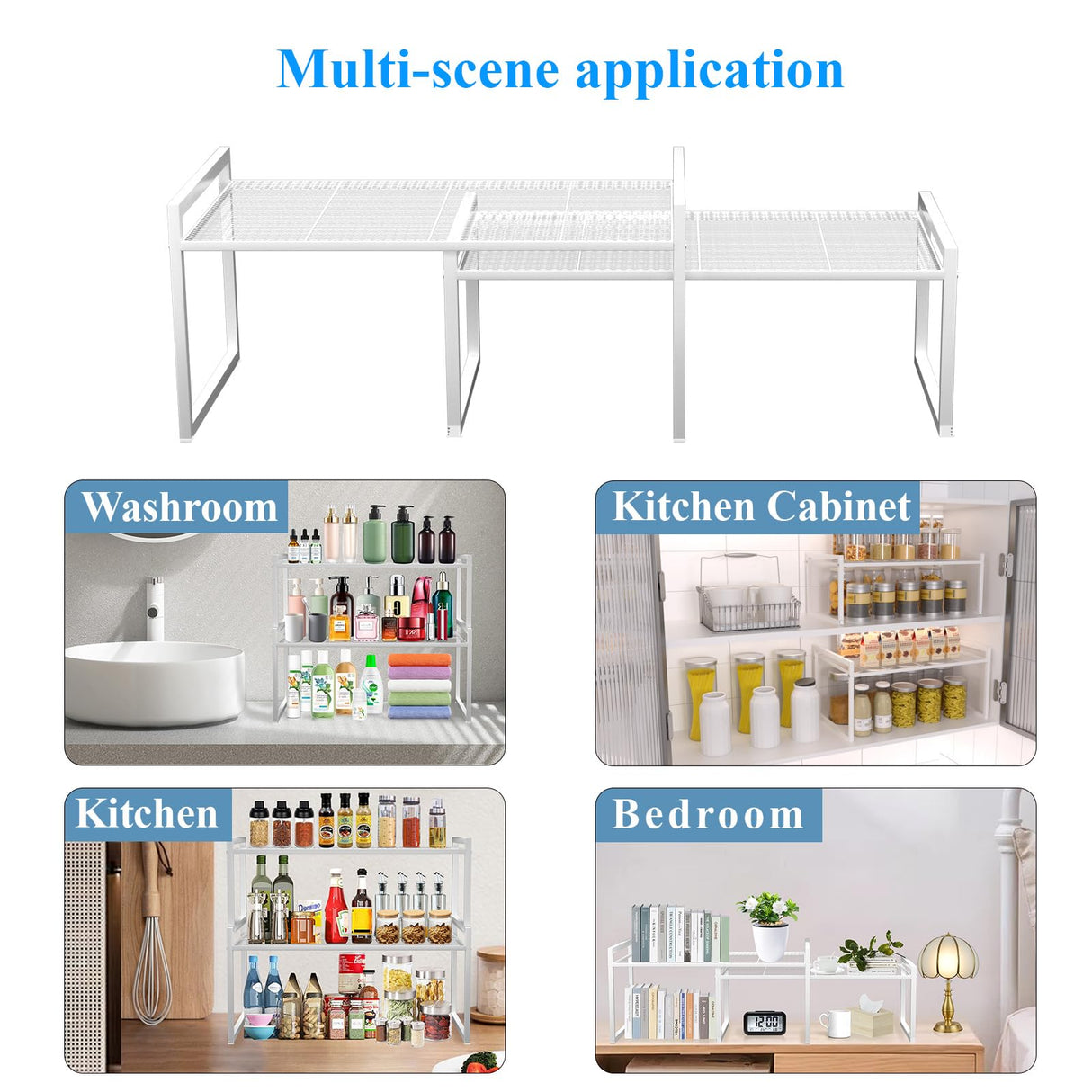 BlisXybion Set of 2 Kitchen Cabinet Organizer Shelf Stackable Sturdy Metal Counter Countertop Pantry Storage Rack BlisXybion