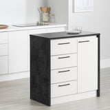 South Shore Furniture Myro Compact Kitchen Island with Storage, Small, Faux Black Stone and White South Shore