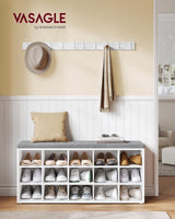 VASAGLE CUSTOS Collection - Shoe Bench, Storage Bench with Padded Seat, Entryway Bench with 15 Compartments, for Bedroom, 11.8 x 41.3 x 18.9 Inches, Cloud White and Dove Gray ULHS15WT VASAGLE