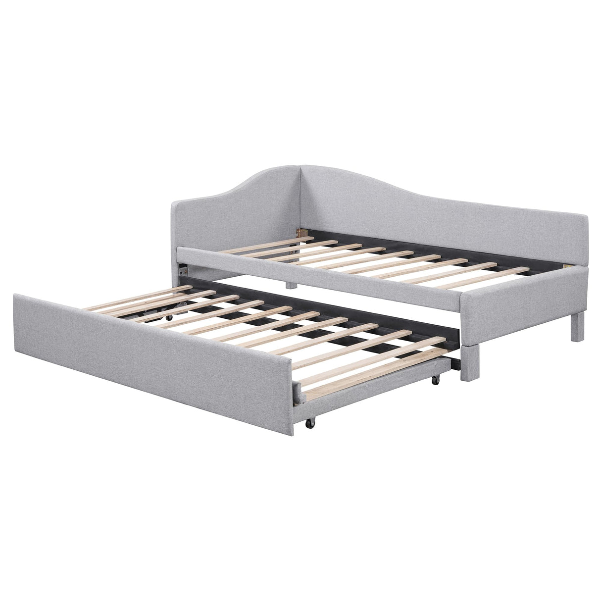 Twin Size Upholstered Daybed with Pop up Trundle,Linen Day Bed Frame with Extendable Trundle,Twin to King Daybed,Tufted Sofa Bed for Bedroom,Living Room,Guest,Gray Bellemave