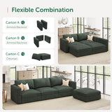 HONBAY Modular Sectional Couch with Storage Corduroy L Shaped Sectional Couches for Living Room,Green HONBAY