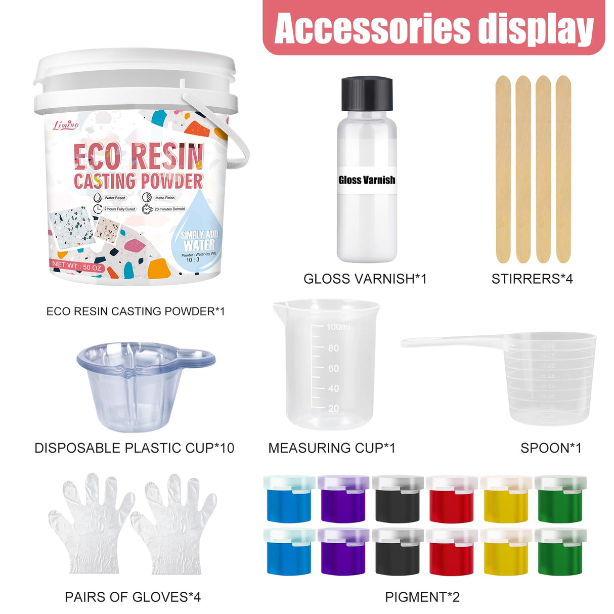 Eco Resin Casting Powder - 1400g Ceramic Resin Powders Kit with 6pcs Pigments, Fast Curing, Easy to Demold, Water Mixed Activated - Toxic-Free, Odorless - Plaster Casting Kit for DIY Home Art Crafts Limino