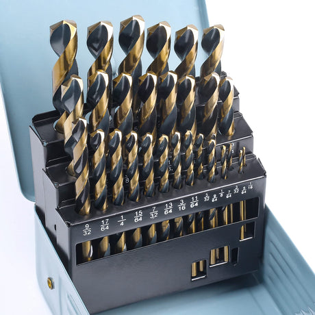 CaRoller 29Pcs Cobalt Drill Bit Set, 135 Degree Tip High Speed Steel with Black and Gold Finish, Stainless Steel, Plastic and Wood with Metal Indexed Storage Case 1/16"-1/2" CaRoller