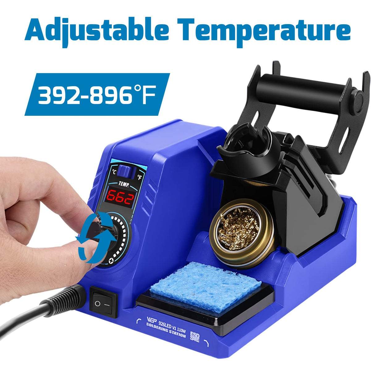 WEP 926LED V1 110W Soldering Iron Station Kit with Solder Wire, 5 Soldering Tips, Tip Cleaner, Tweezers, Desoldering Pump with Precision Temperature Control, Sleep Mode, ℉/℃ WEP