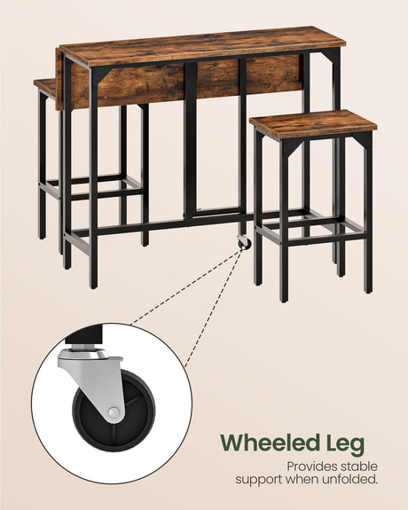 CHOEZON Bar Table and Stool Set, 39.4'' Folding Dining Table with 2 Stools, Industrial Style, for Restaurant, Living Room, Pub, Rustic Brown and Black TBT02BF CHOEZON