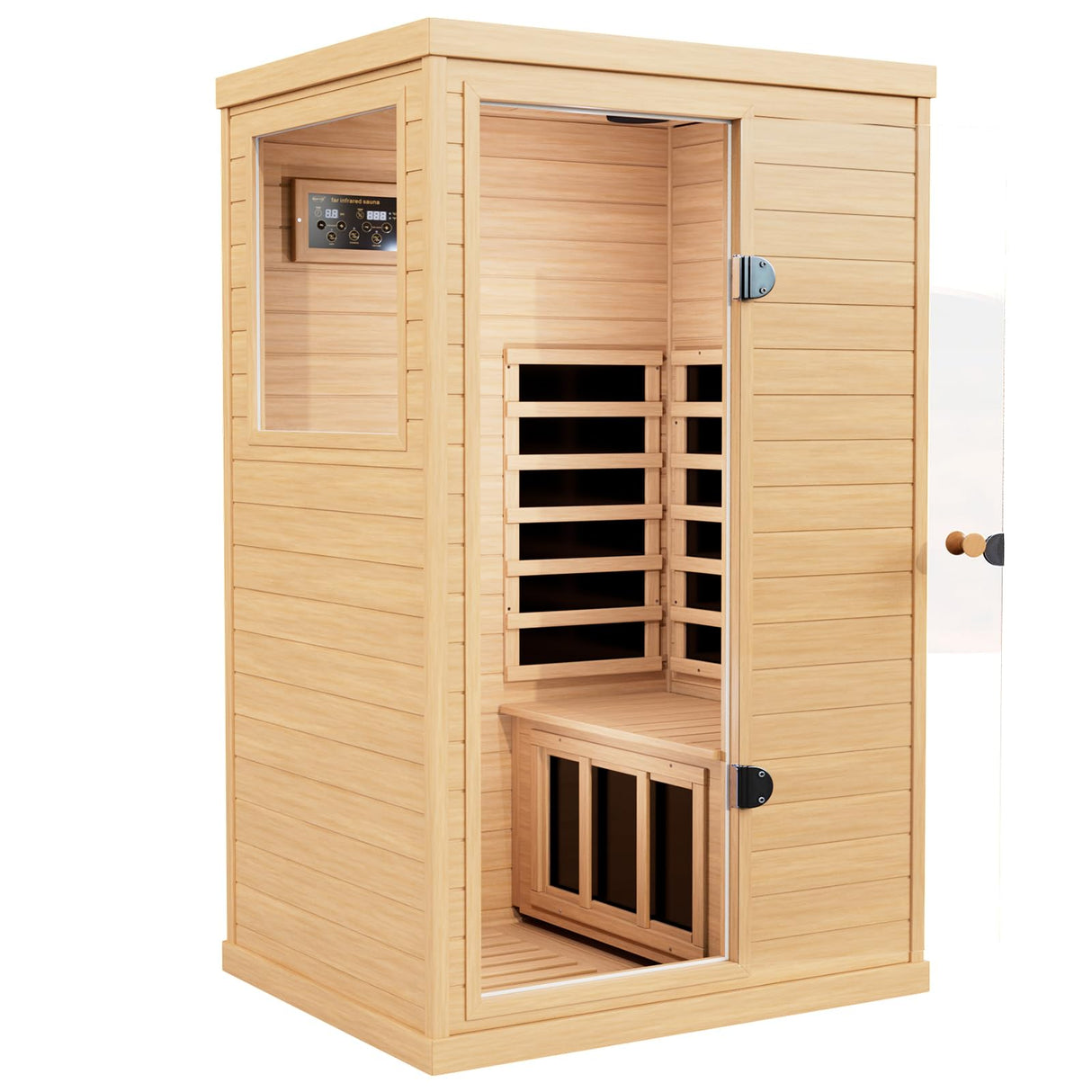 Infrared Wooden Sauna 1 Person Infrared Saunas for Home Dry Sauna for Home, Low Emf Infrared Sauna 1050W Indoor Saunas for The Home, Bluetooth Speakers, Reading Lamps, Room:63 * 28.74 * 36.61Inch KOOZONEGM