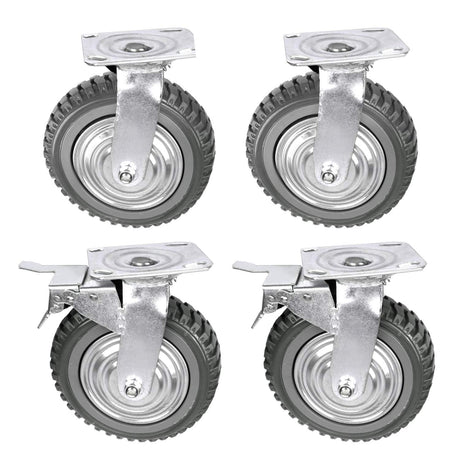 6 Inch Caster Wheels Set of 4 (2 Swivel w Brake,2 Swivel Without Brake) All Grey Metal Swivel Plate Caster Wheels Heavy Duty High-Gauge Steel for Workbench,Cart,Furniture uyoyous