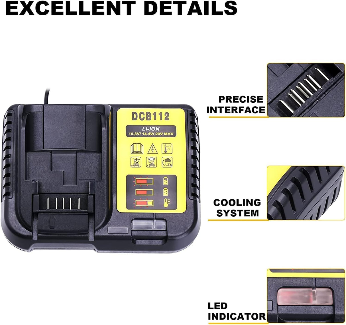 DCB112 Replacement Battery Charger for 20V Charger DCB101 DCB105 DCB115 DCB107,Compatible with 12V&20V/60V MAX Lithium-Ion Batteries DCB206 DCB204 DCB230 DCB240 DCB120 DCB126 DCB612 DCB609 DCB606 Gonocop