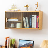 HollyHOME Burlywood Bamboo Wall-Mounted Kitchen Pantry with Sliding Glass Doors and Ample Storage HollyHOME