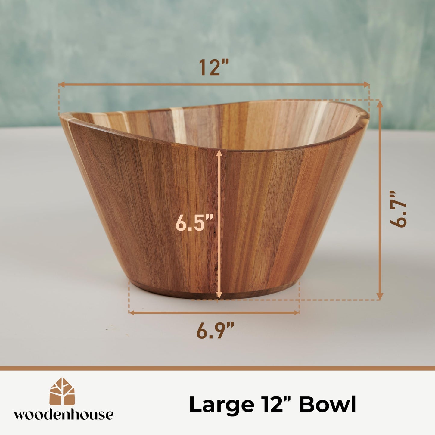 Wooden Salad Bowl, Wood Bowl - 12" Wavy Design Large Salad Bowl for Serving, Fruit Bowls, Handmade, Durable and Stylish Natural Wood Dining Accessory by Woodenhouse