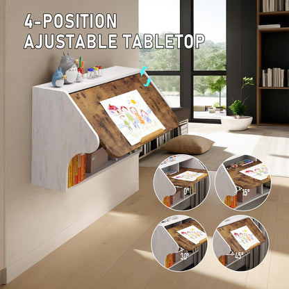 Pmnianhua Floating Desk with Adjustable Drawing Tabletop,Wall Mounted Desk with Angles Adjustable Drafting Table,Multifunctional Workstation for Bedroom Dormitory Small Space(Rustic Brown)