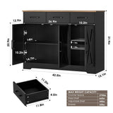 HOSTACK Modern Farmhouse Buffet Sideboard Cabinet, Barn Doors Storage Cabinet with Drawers and Shelves, Wood Coffee Bar Cabinet with Storage for Dining Room, Kitchen, Living Room, Black/Rustic Brown HOSTACK