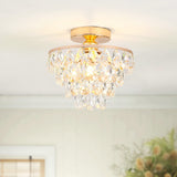Luupyia Gold Crystal Chandelier Small Modern Chandelier, Mini Ceiling Light Flush Mount Crystal Chandelier Hallway Light Fixtures Ceiling Crystal Light for Hallway Bedroom Hall Living Room Luupyia