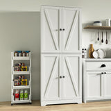 NOVAMAISON Kitchen Pantry Cabinet, 72” Tall Farmhouse Storage Cabinet with 4 Barn Doors and Adjustable Shelves, Pantry Cabinet Versatile Storage for Kitchen, Living Room, White NOVAMAISON