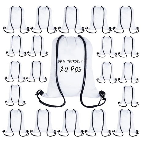 MAIKESUB 20 Pieces Sublimation Drawstring Backpack Bags Cinch Sack with String DIY Gym Sports Sackpack Lightweight MAIKESUB