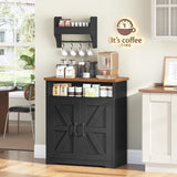 YATINEY Coffee Bar Cabinet, Kitchen Island with Storage, Farmhouse Sideboard Buffet Cabinet with Dual-Purpose Floating Shelf and Hooks, for Restaurant, Living Room, Rustic Brown KF22BR YATINEY