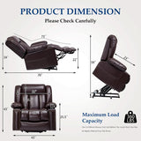 Large Power Lift Chairs Recliners for Elderly with Heated and Massage, Overstuffed Adjustable Lift Chairs, 3 Positions, Breathable Leather, USB-A and USB-C, Cup Holder, Side Pocket Dark Brown Cfvyne