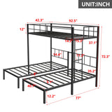 Metal Triple Bunk Bed, Detachable Triple Bunkbed for 3 with Guardrails & Ladder, Twin Over Twin & Twin Bunk Bed Can Be Separated into 3 Twin Beds for Teens, Adults, No Box Spring Needed, Easy Assembly LLS
