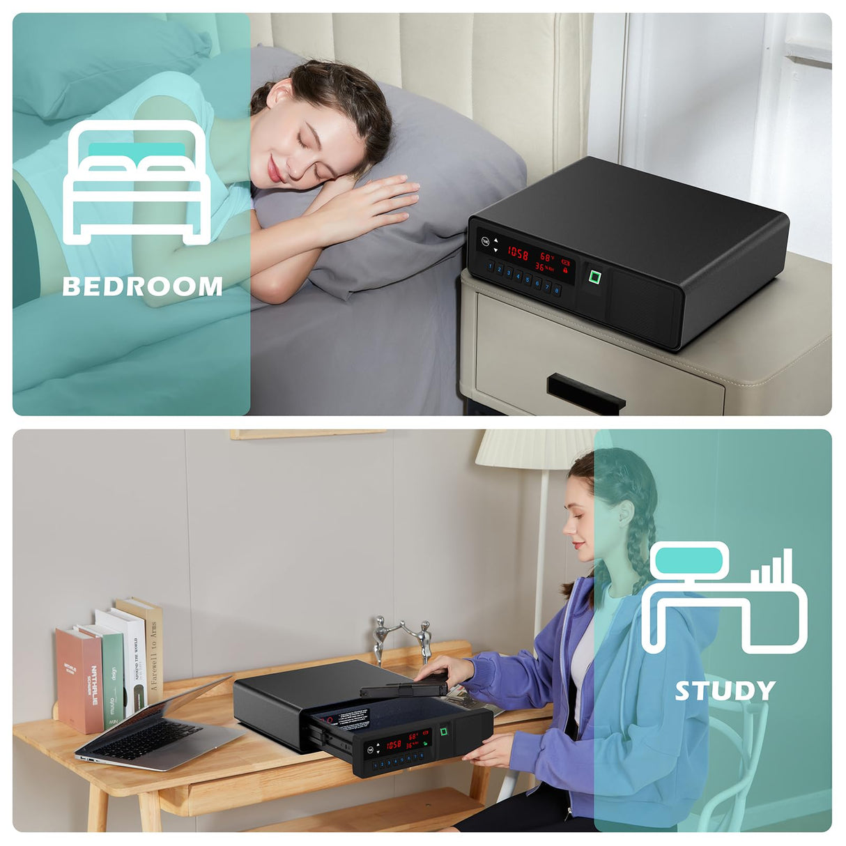 Z ZLJUAN Slide-Away Pistol Handgun Quick Access Gun Drawer Safe with LCD Display of Temp,Humidity,Time,Low Battery Warning,Unlock State for Nightstand Bedside Home Z ZLJUAN