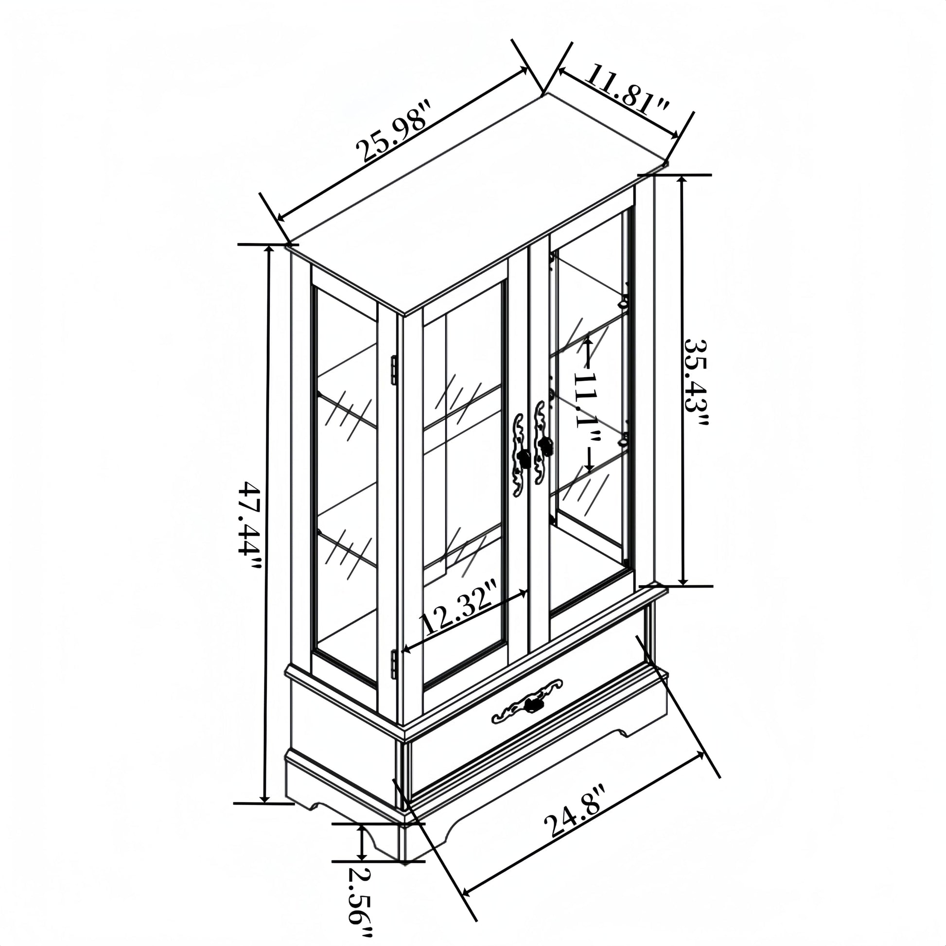 lunhung 3-Tier Lighted Glass Display Curio Cabinet with 2 Tempered Glass Doors & 1 Drawer,Curio Case with Mirrored Back Panel & Adjustable Shelves,Wine Display Cabinet for Living Room,Kitchen - WoodArtSupply