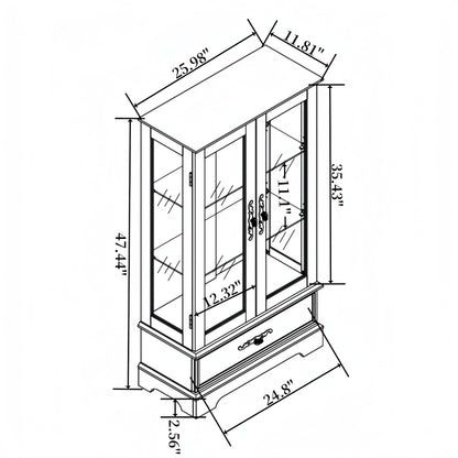 lunhung 3-Tier Lighted Glass Display Curio Cabinet with 2 Tempered Glass Doors & 1 Drawer,Curio Case with Mirrored Back Panel & Adjustable Shelves,Wine Display Cabinet for Living Room,Kitchen - WoodArtSupply