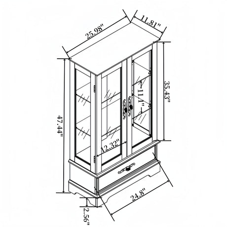 lunhung 3-Tier Lighted Glass Display Curio Cabinet with 2 Tempered Glass Doors & 1 Drawer,Curio Case with Mirrored Back Panel & Adjustable Shelves,Wine Display Cabinet for Living Room,Kitchen(Cherry) lunhung