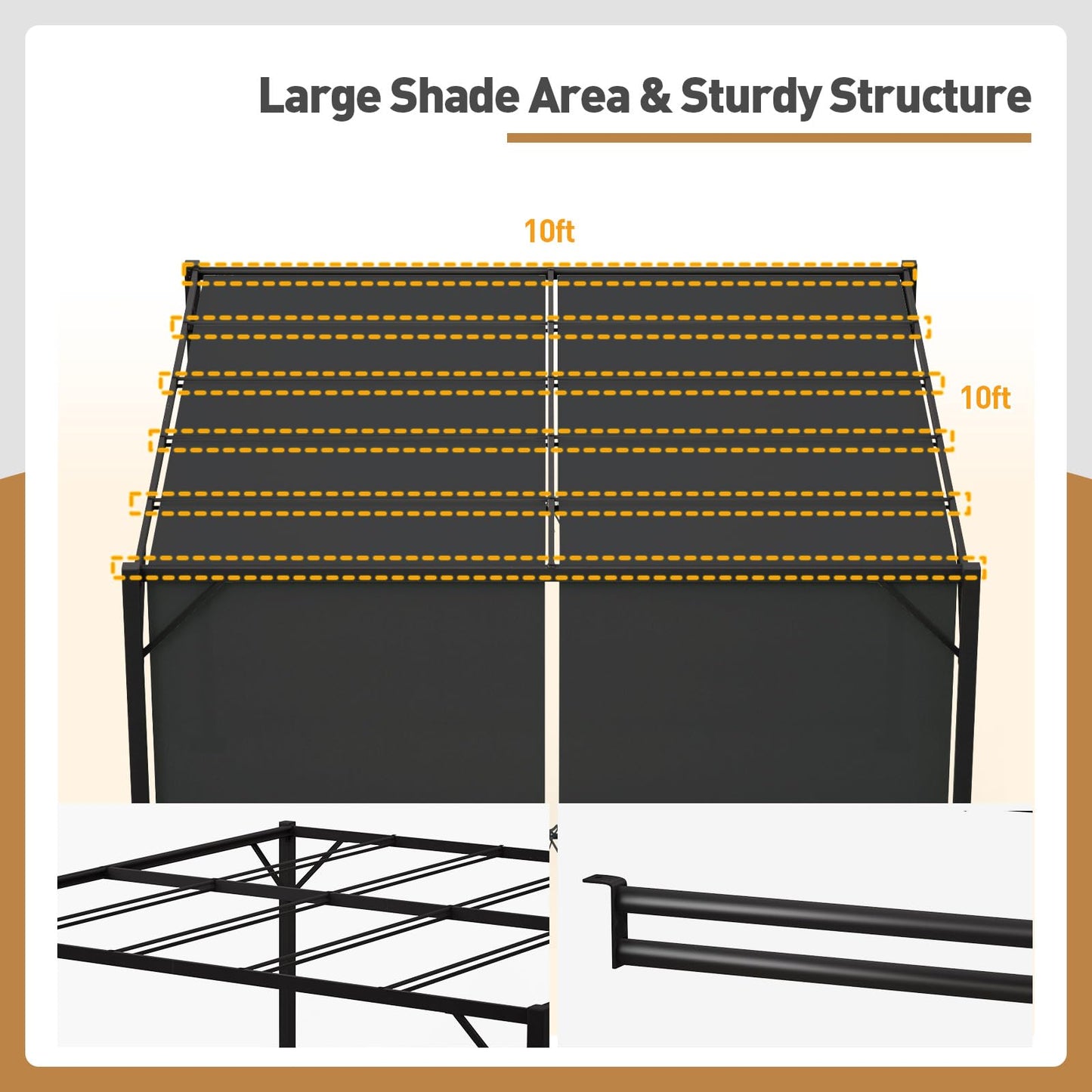 COSIEST 10'×10' Double Canopy Pergola, Outdoor All Iron Pergola with Two sunshades, Hardtop Gazebo Sun Shade for Patio Garden Backyard Pavilion, Grey - WoodArtSupply