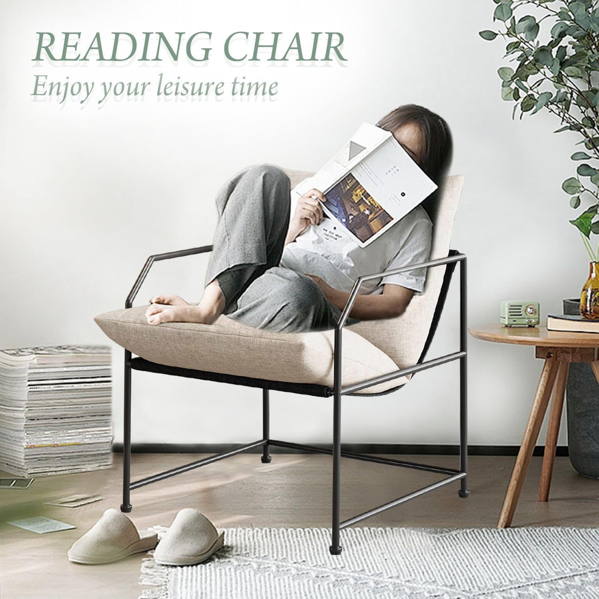 Accent Chair Living Room Chairs Accent Chairs Set of 2 Comfy Reading Chair for Bedroom Upholstered Lounge Chair Mid Century Modern Arm Chair Side Sofa Chair Armchair Waiting Room Chairs(Cream, 2) YEEFY