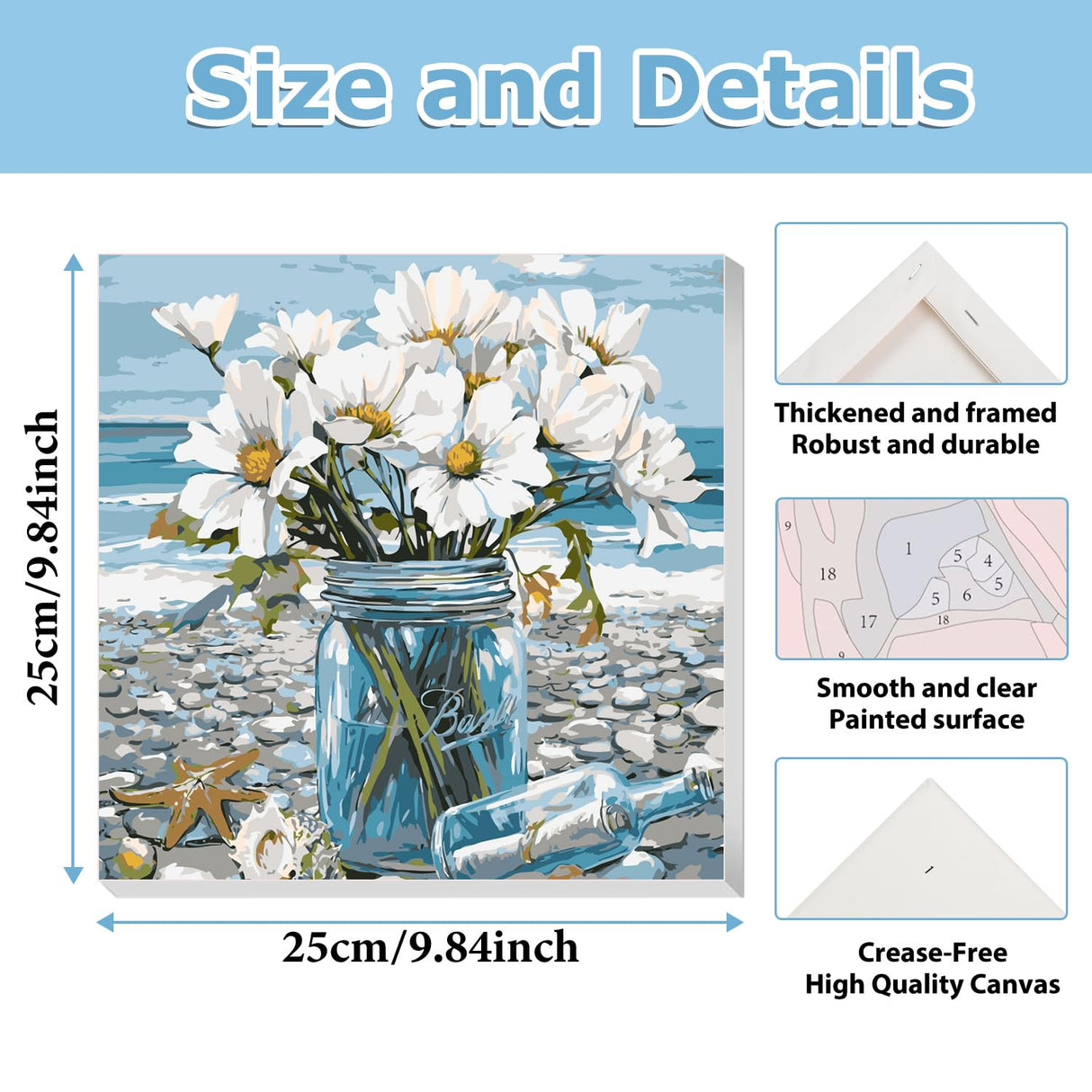Flowers Paint by Numbers Kit for Adults Beginner, Daisy Paint by Numbers with Frame and Easel, Flower DIY Crafts Painting by Number for Gift Home Wall Decor 9.84x9.84 inch hkejoi